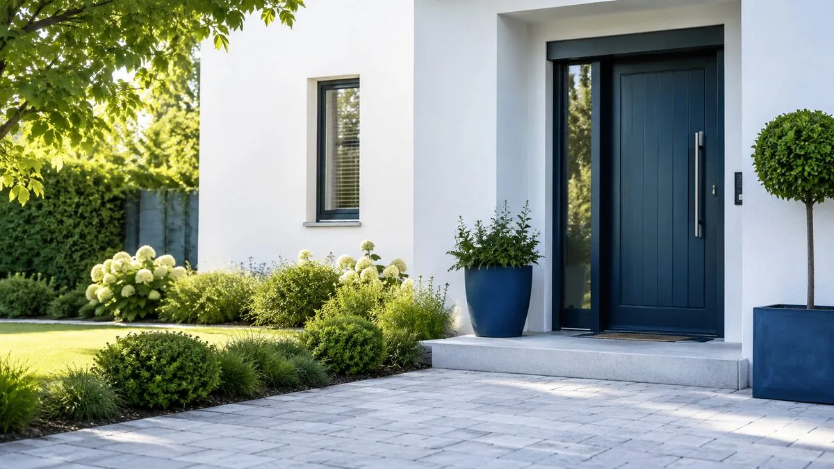 Moderne Wohnfront mit blauen Akzenten in der Region Uelzen